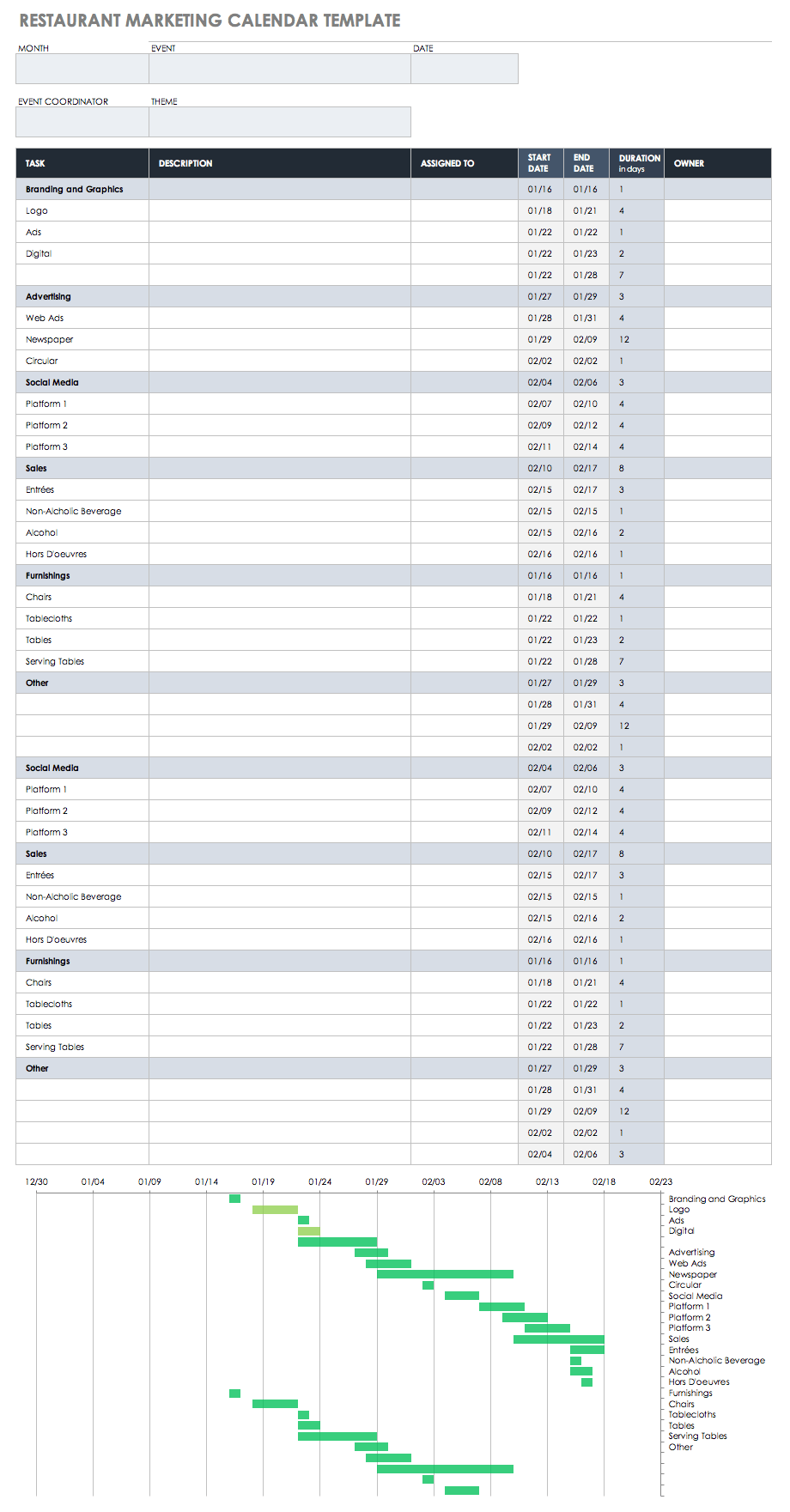 Restaurant Marketing Calendar Template