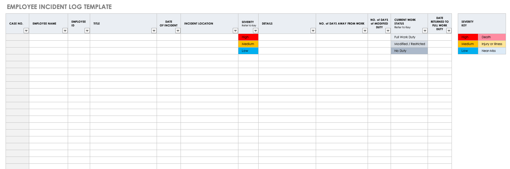 Employee Incident Log Template