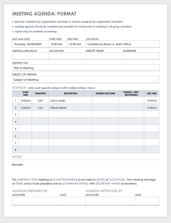 Meeting Agenda Format