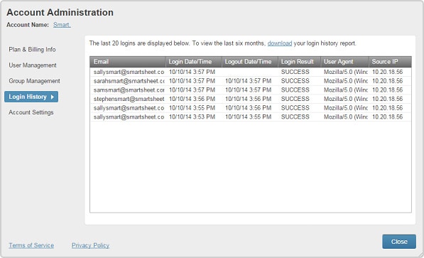 smartsheet login history