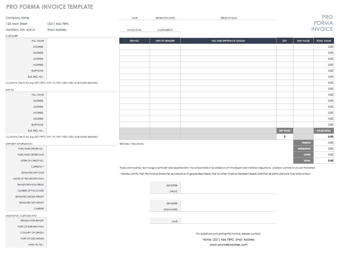 Pro-Forma Invoice Template