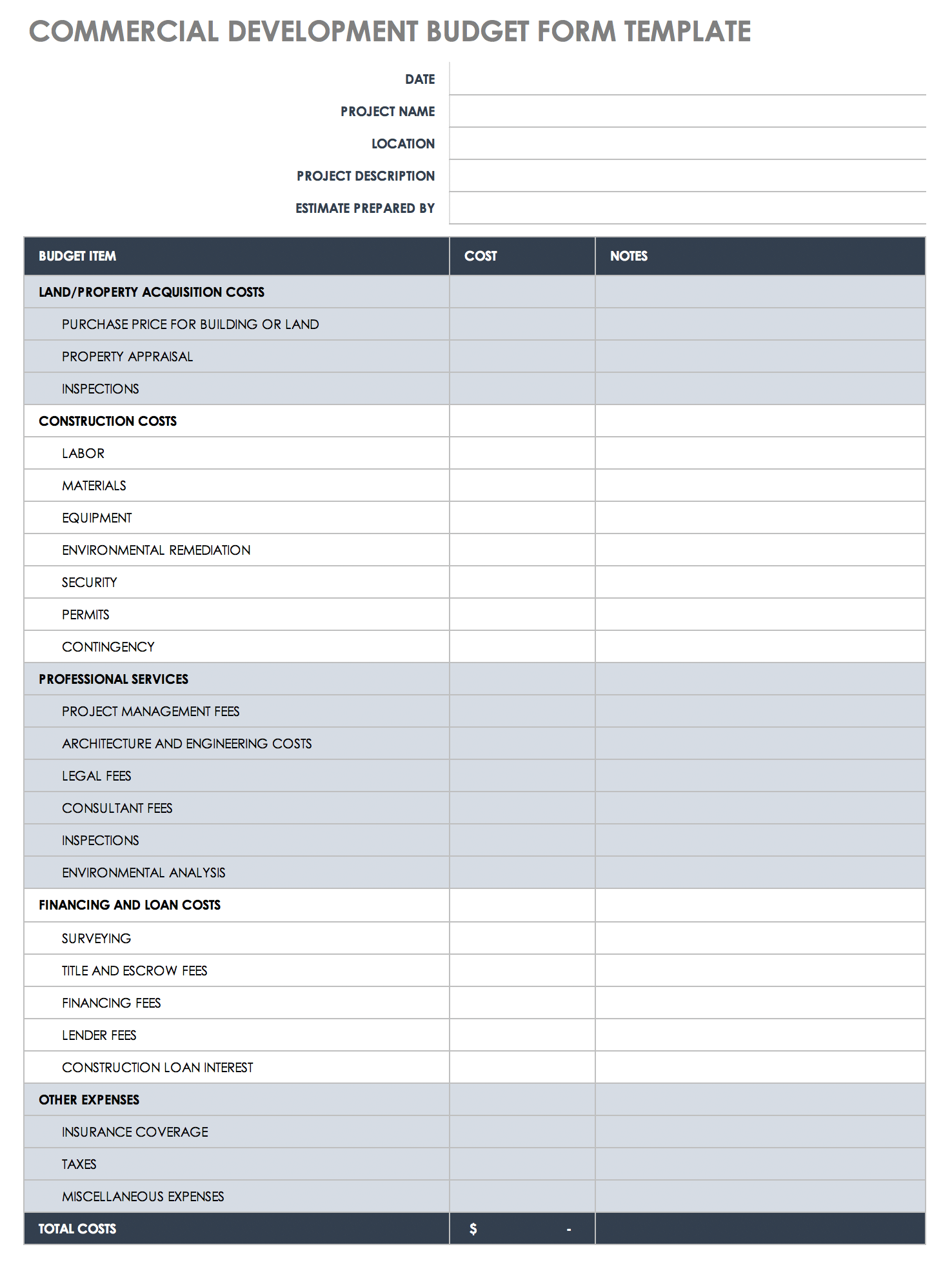 Commercial Development Budget Form Template