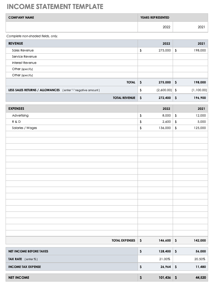 Income Statement Template