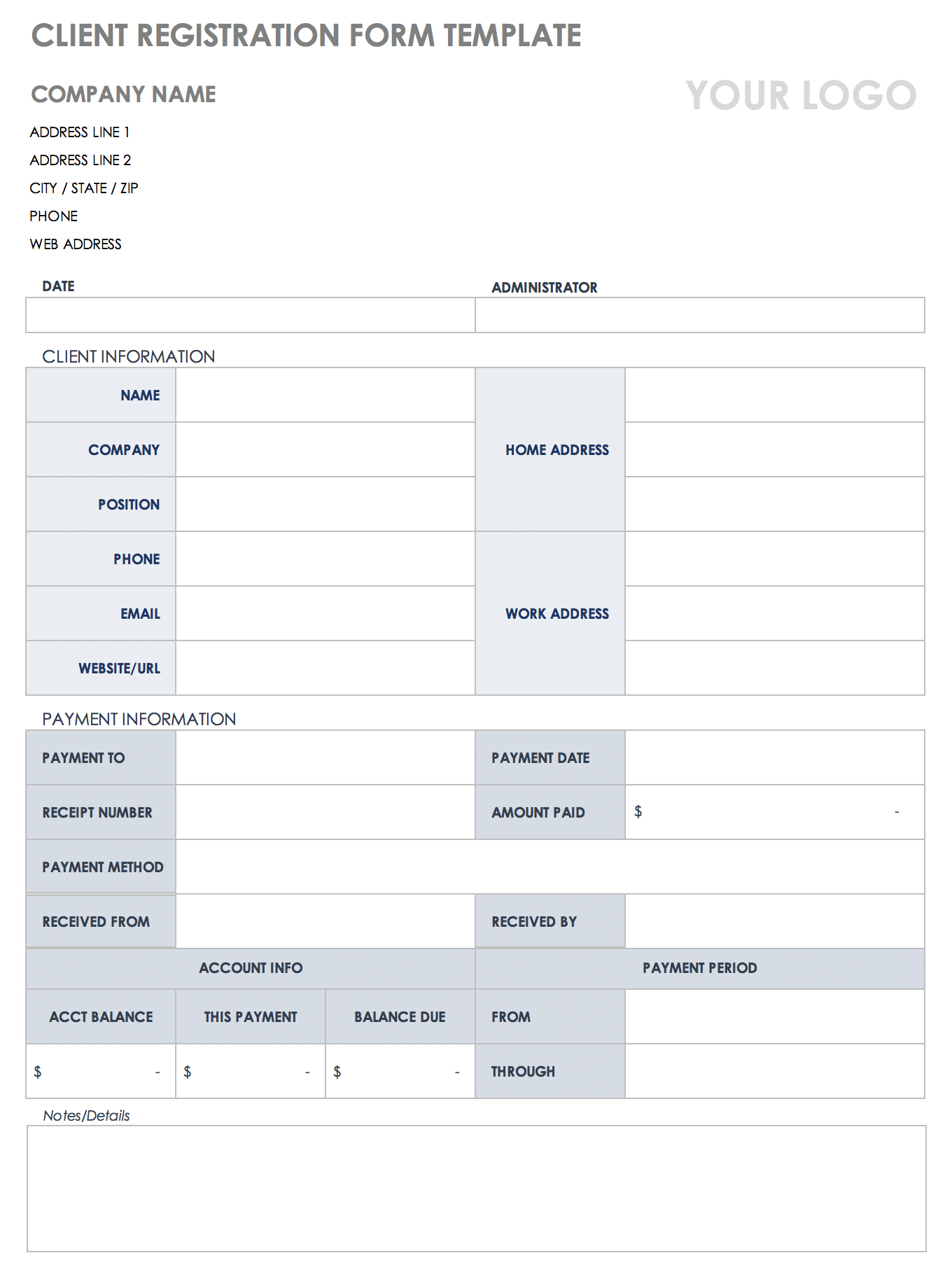 Client Registration Form Template