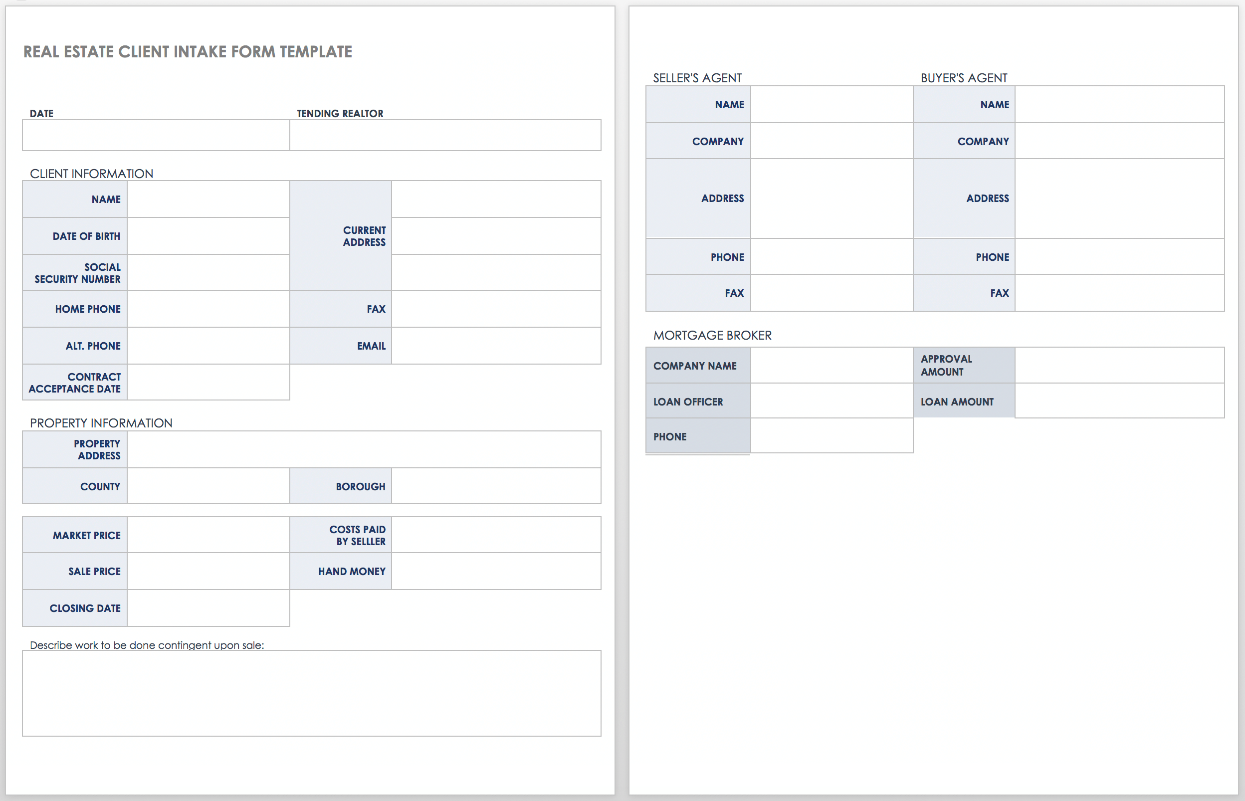 Real Estate Client Intake Form Template