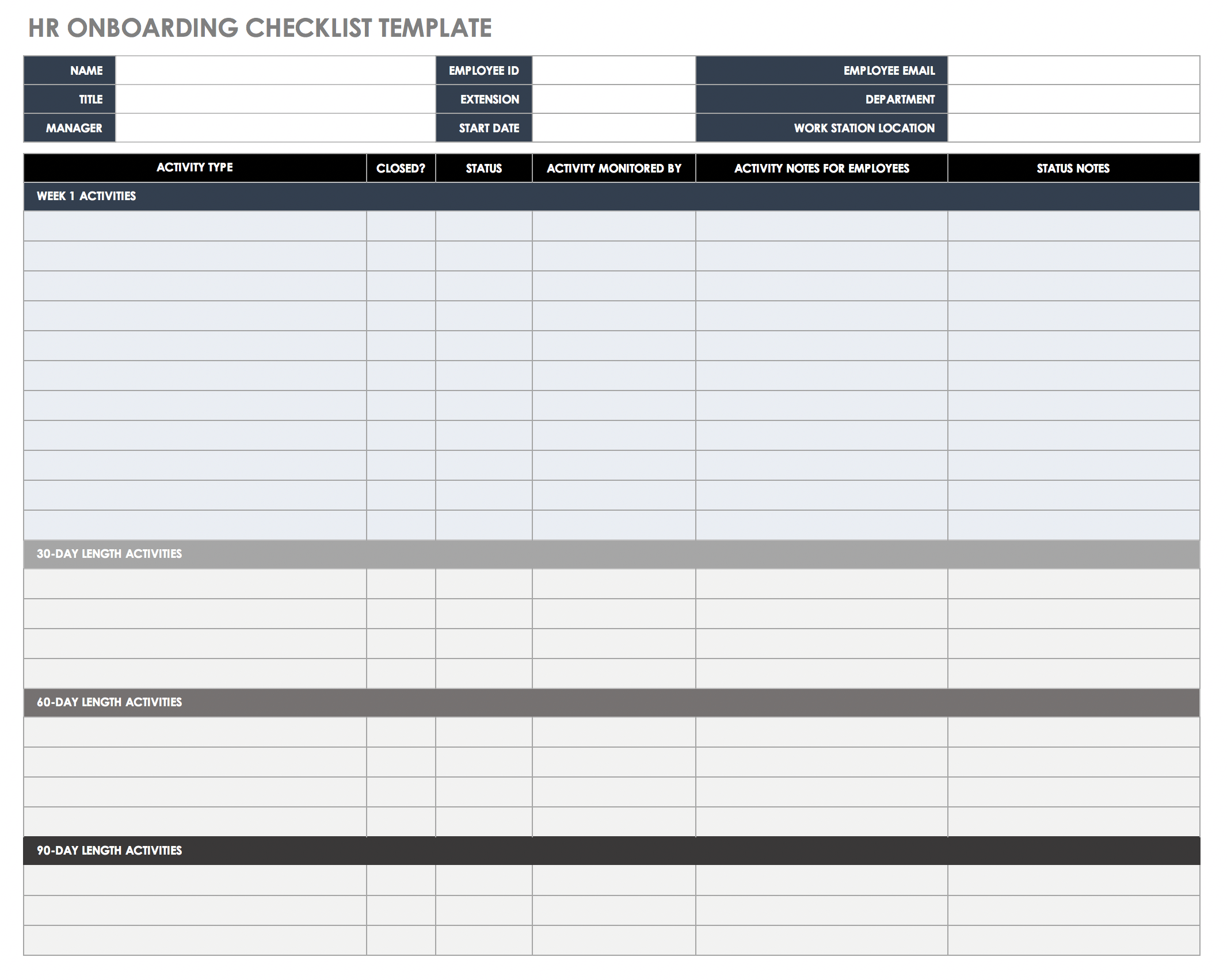 HR Onboarding Checklist Template