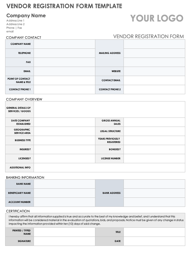 Vendor Registration Form Template