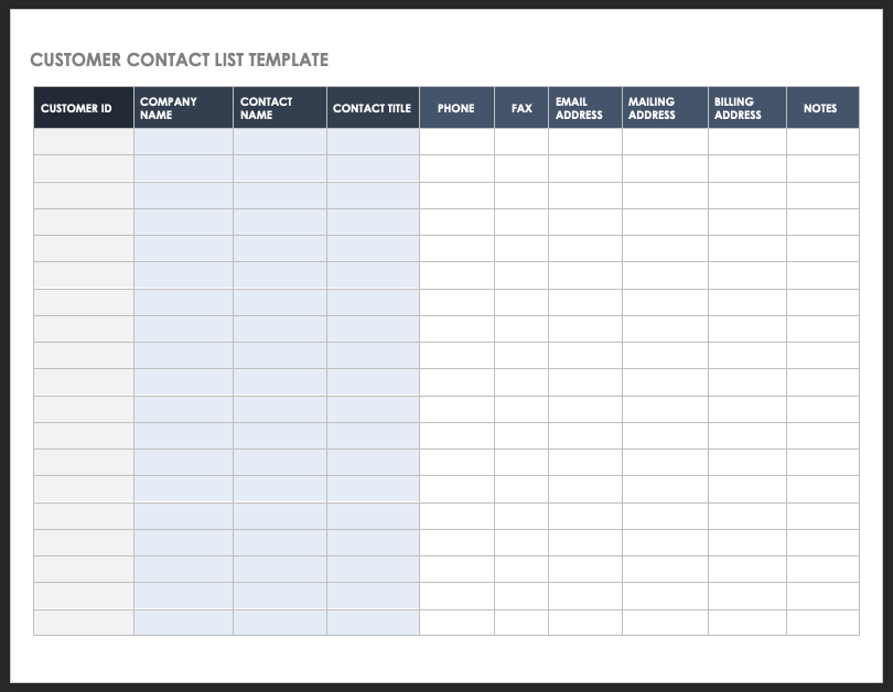 Customer Contact List Template