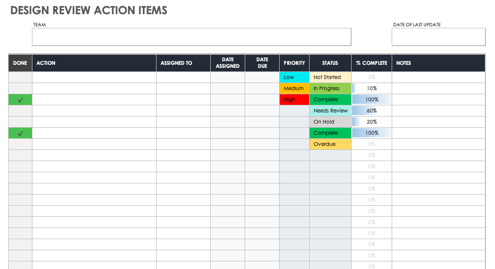 Design Review Action Items Template