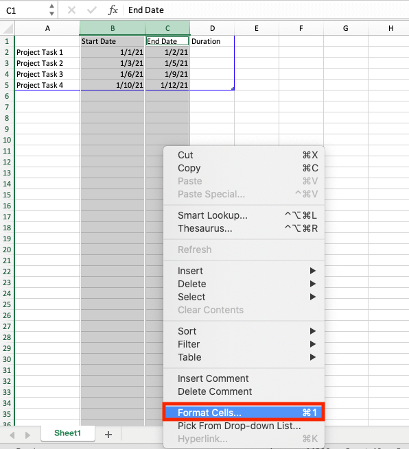 Format Date Cells