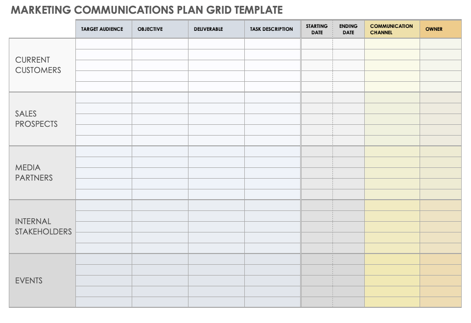 Marketing Communications Plan Grid Template