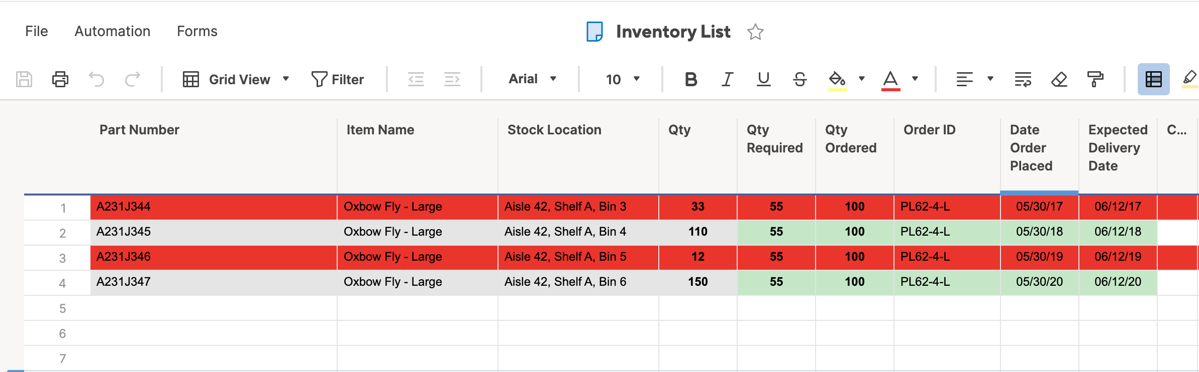 Quantity Conditional Formatting Smartsheet