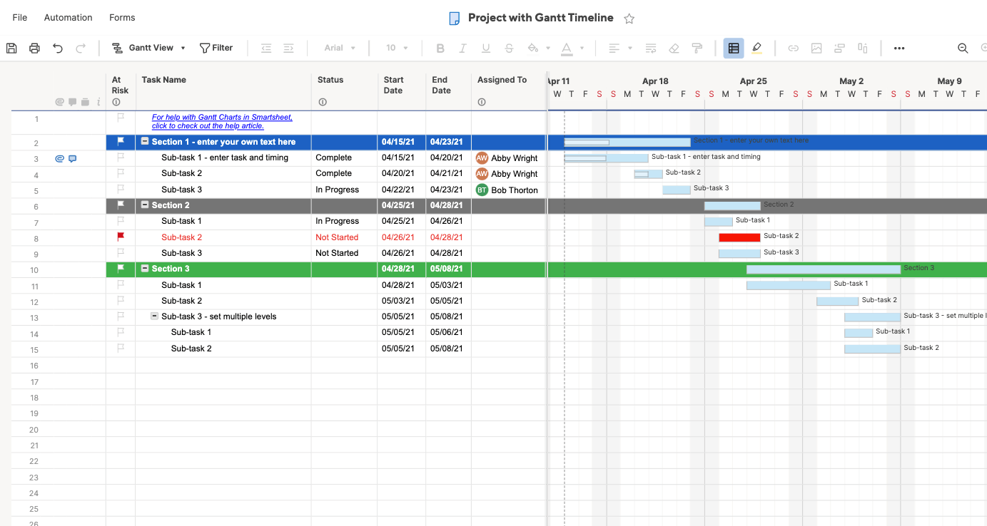 Fill in Gantt Project Details Smartsheet