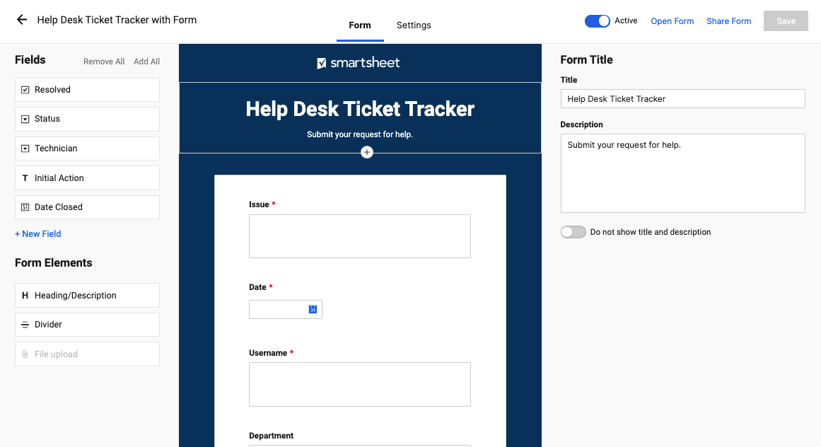 Edit form in Smartsheet