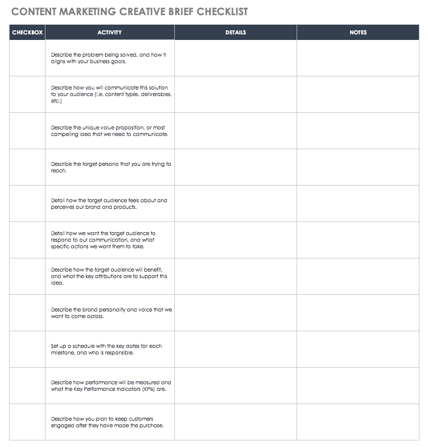 Content Marketing Creative Brief Checklist