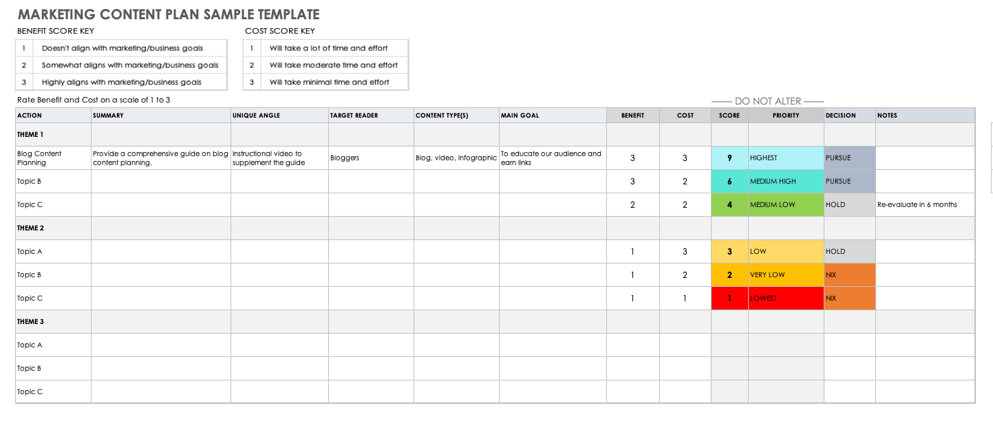 Marketing Content Plan Sample Template