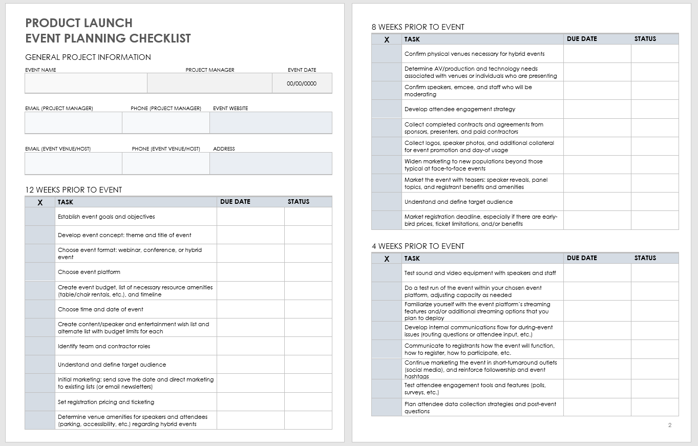 Product Launch Event Planning Checklist Template