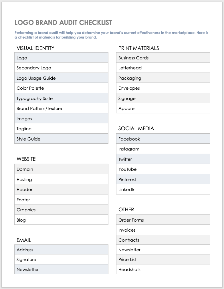 Logo Brand Audit Checklist Template