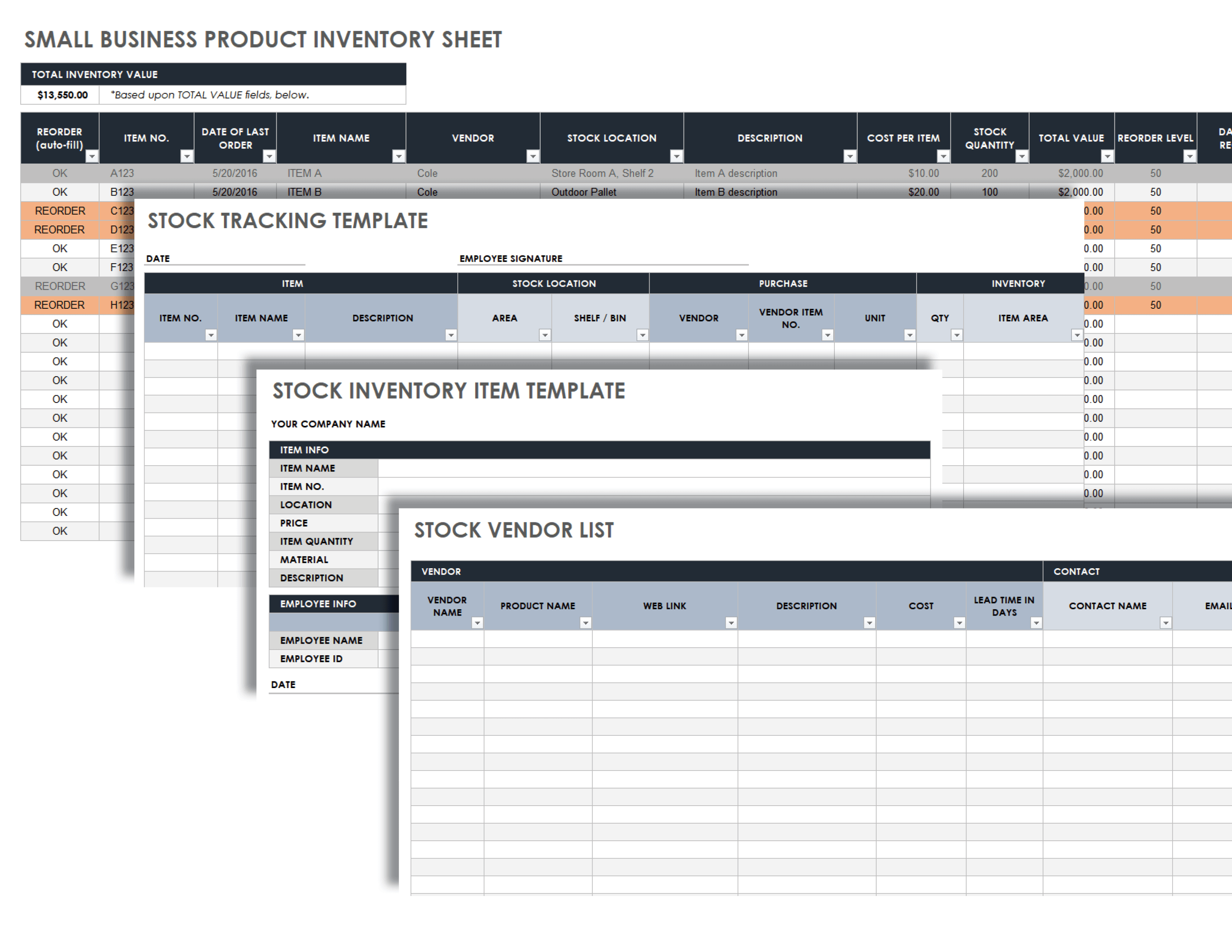 Small Business Product Inventory Sheet