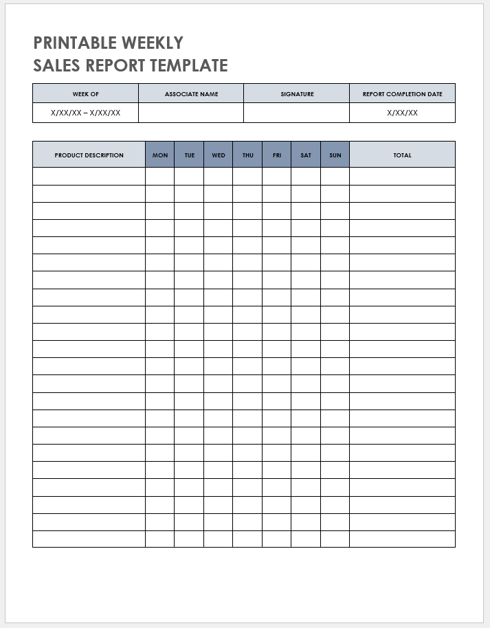 Printable Weekly Sales Report Template