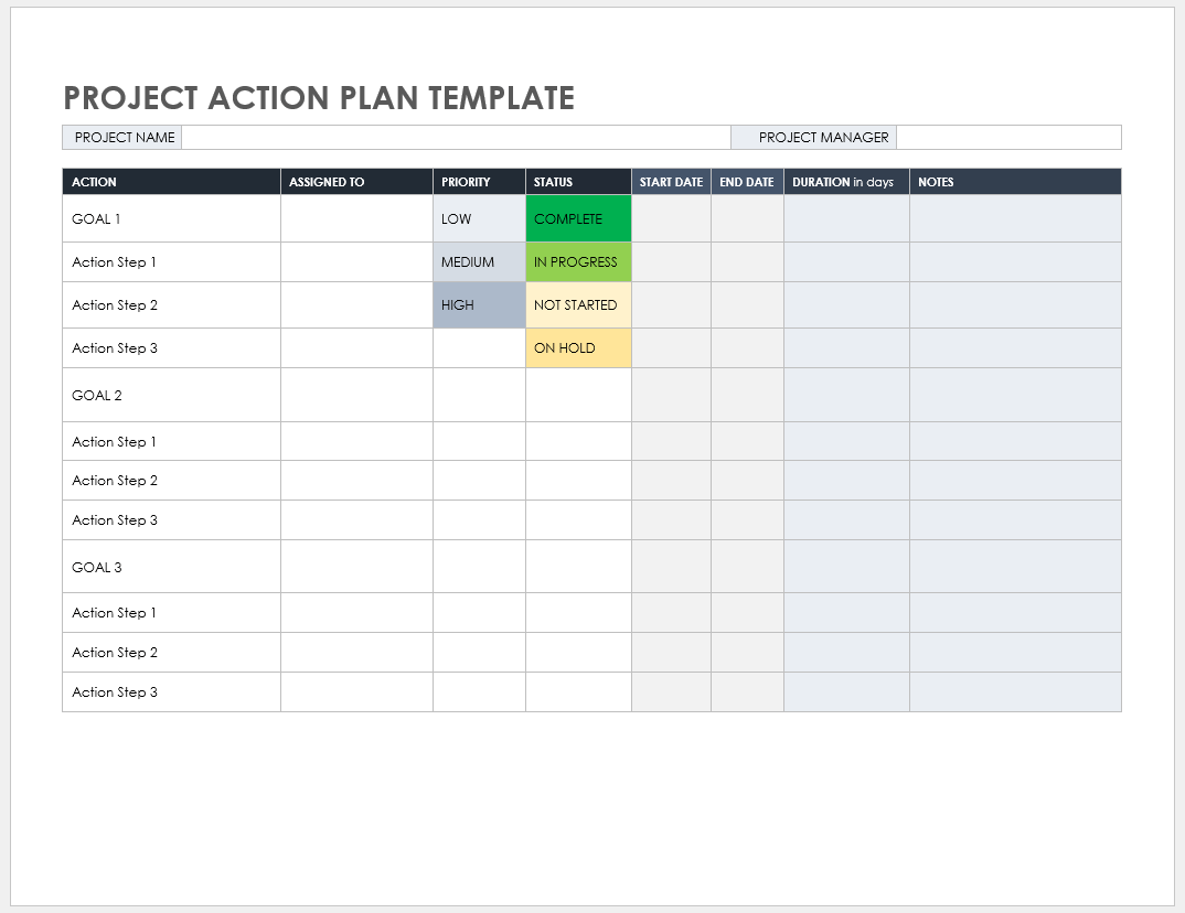 Project Action Plan Template