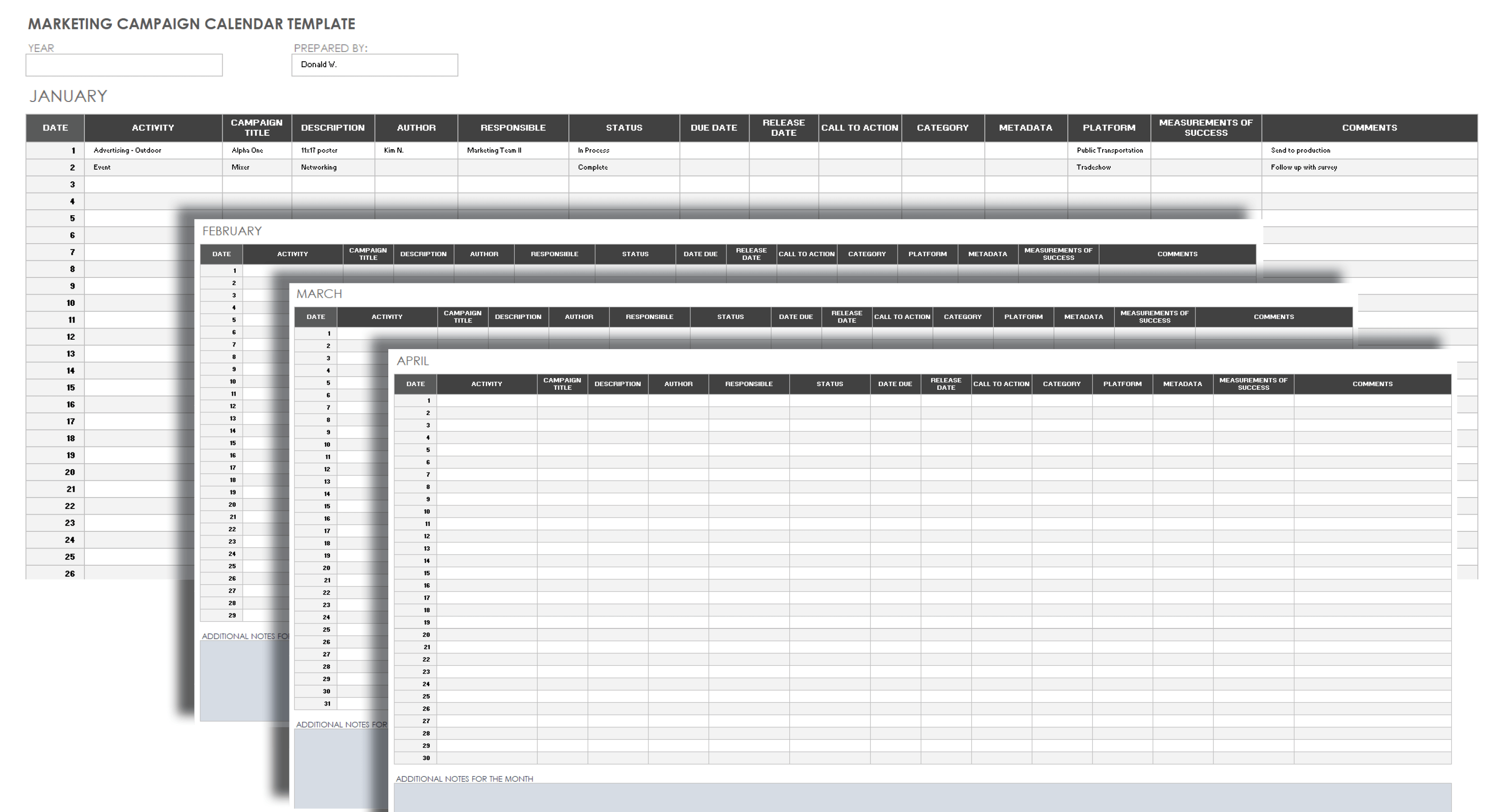 Marketing Campaign Calendar Template