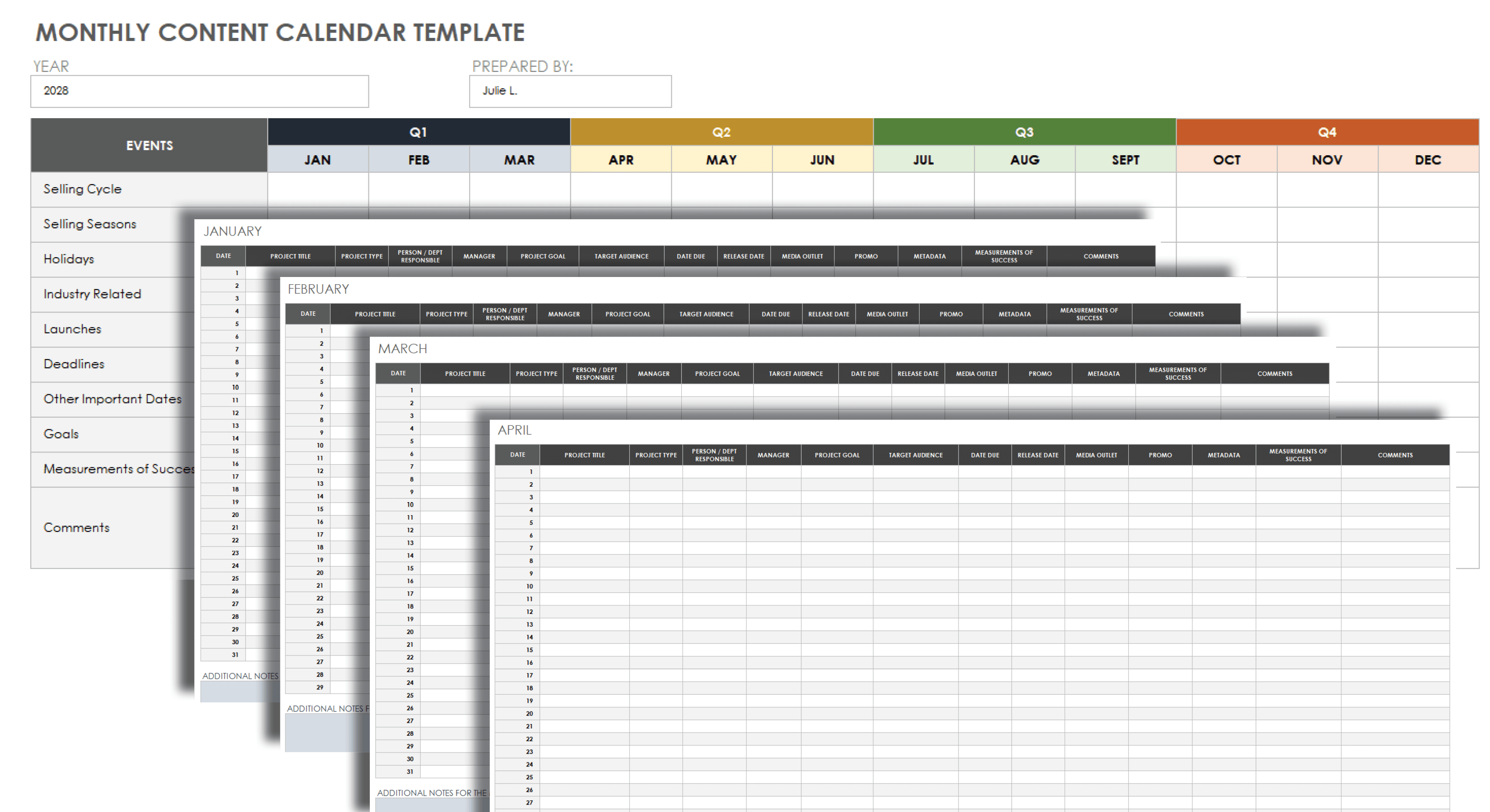 Monthly Content Calendar Template