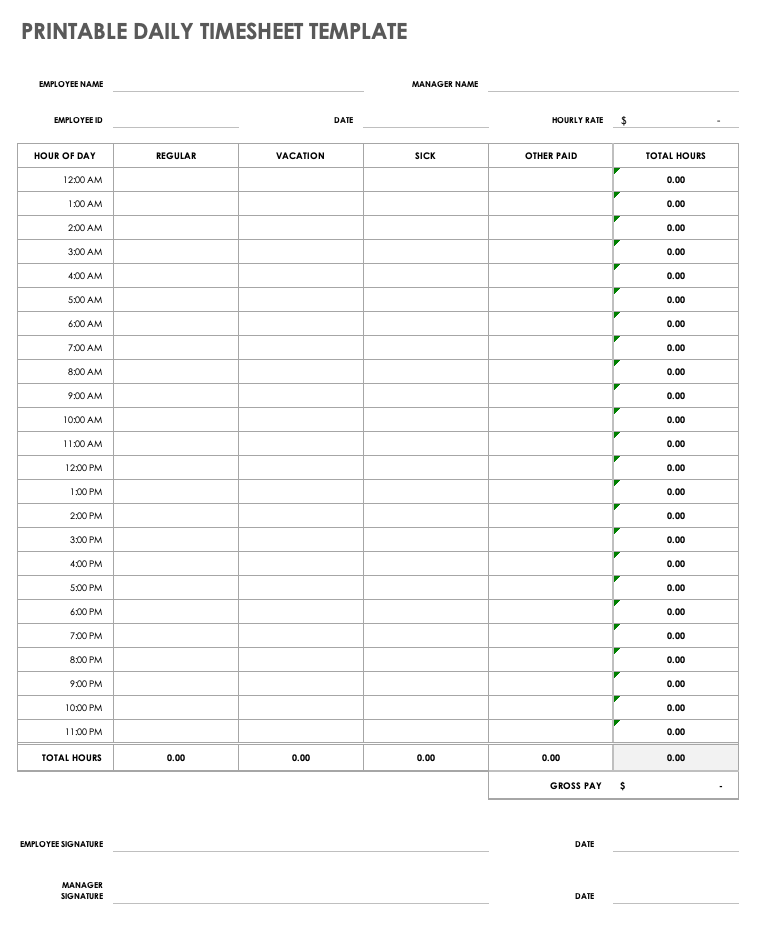 Printable Daily Timesheet Template