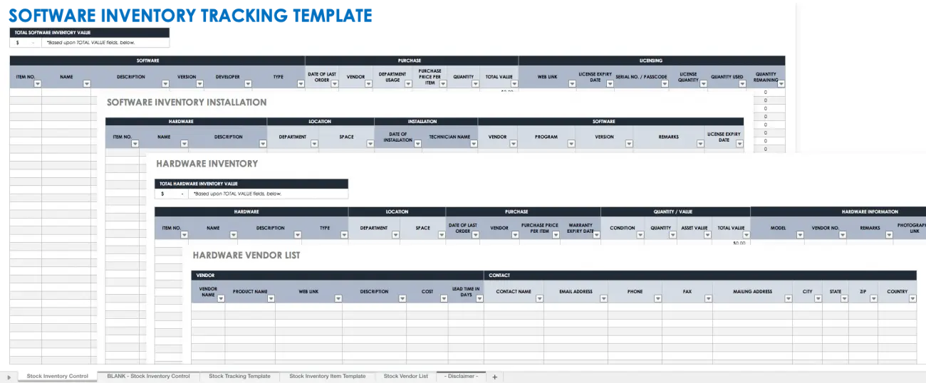 Software Inventory Tracking Template