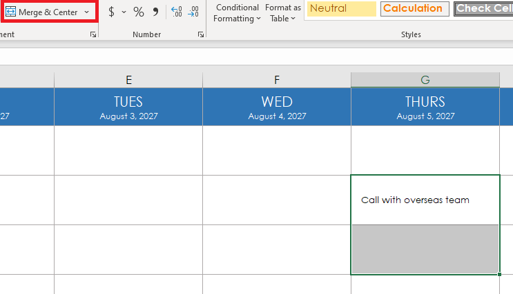 schedule merge cells