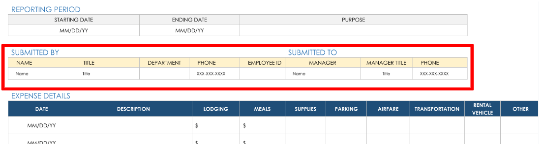 expense report submission details