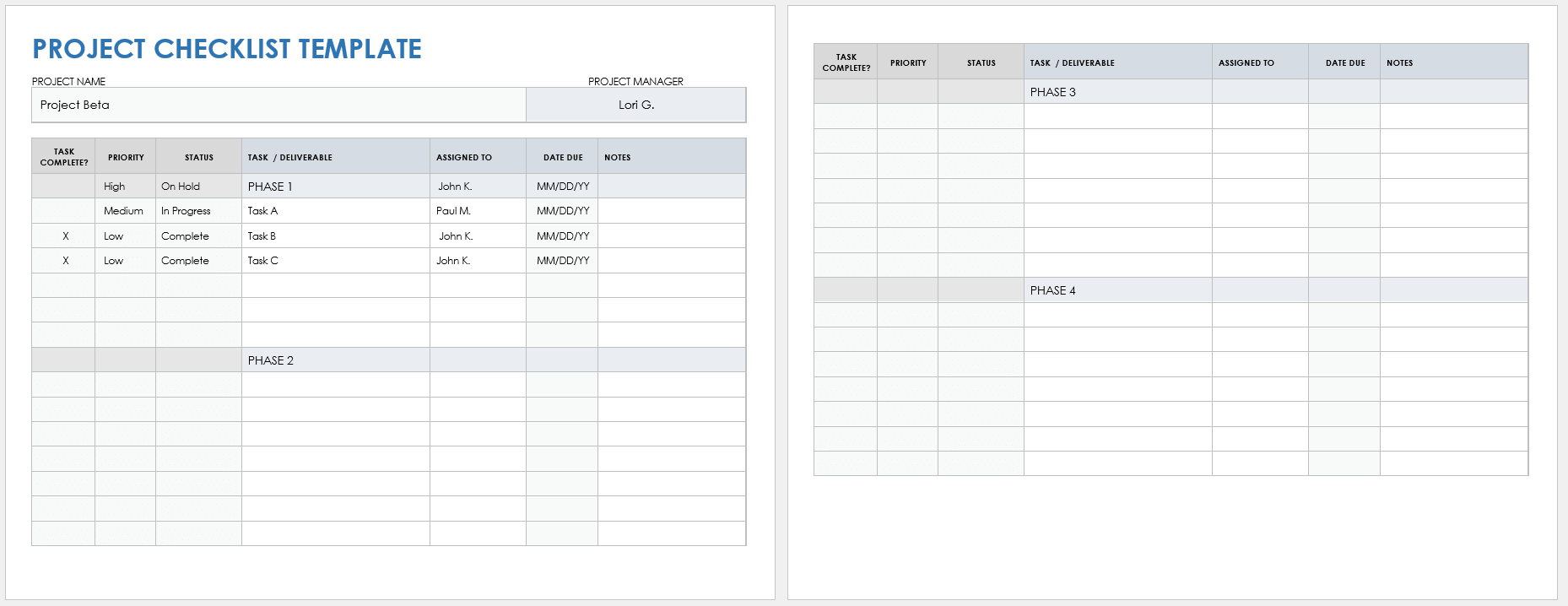 Project Checklist Template