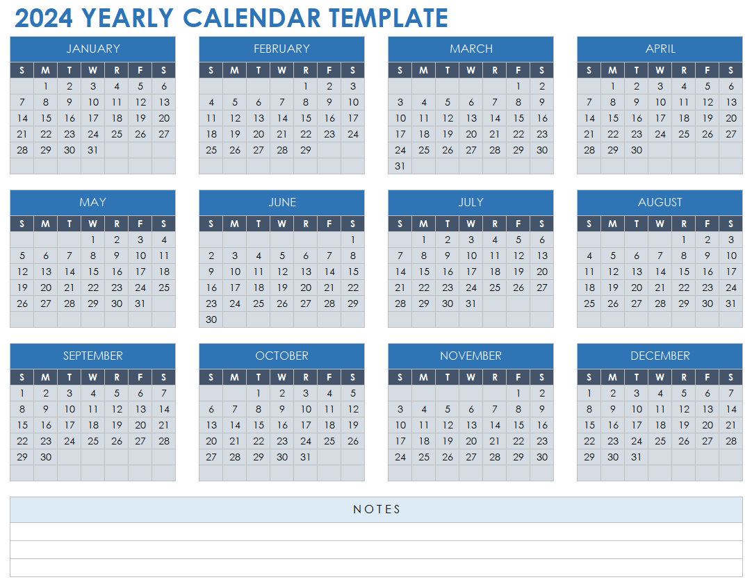 2024 Yearly Calendar Template