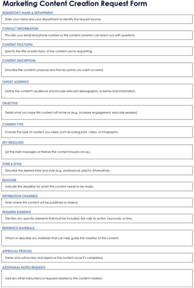 Marketing Content Creation Request Form