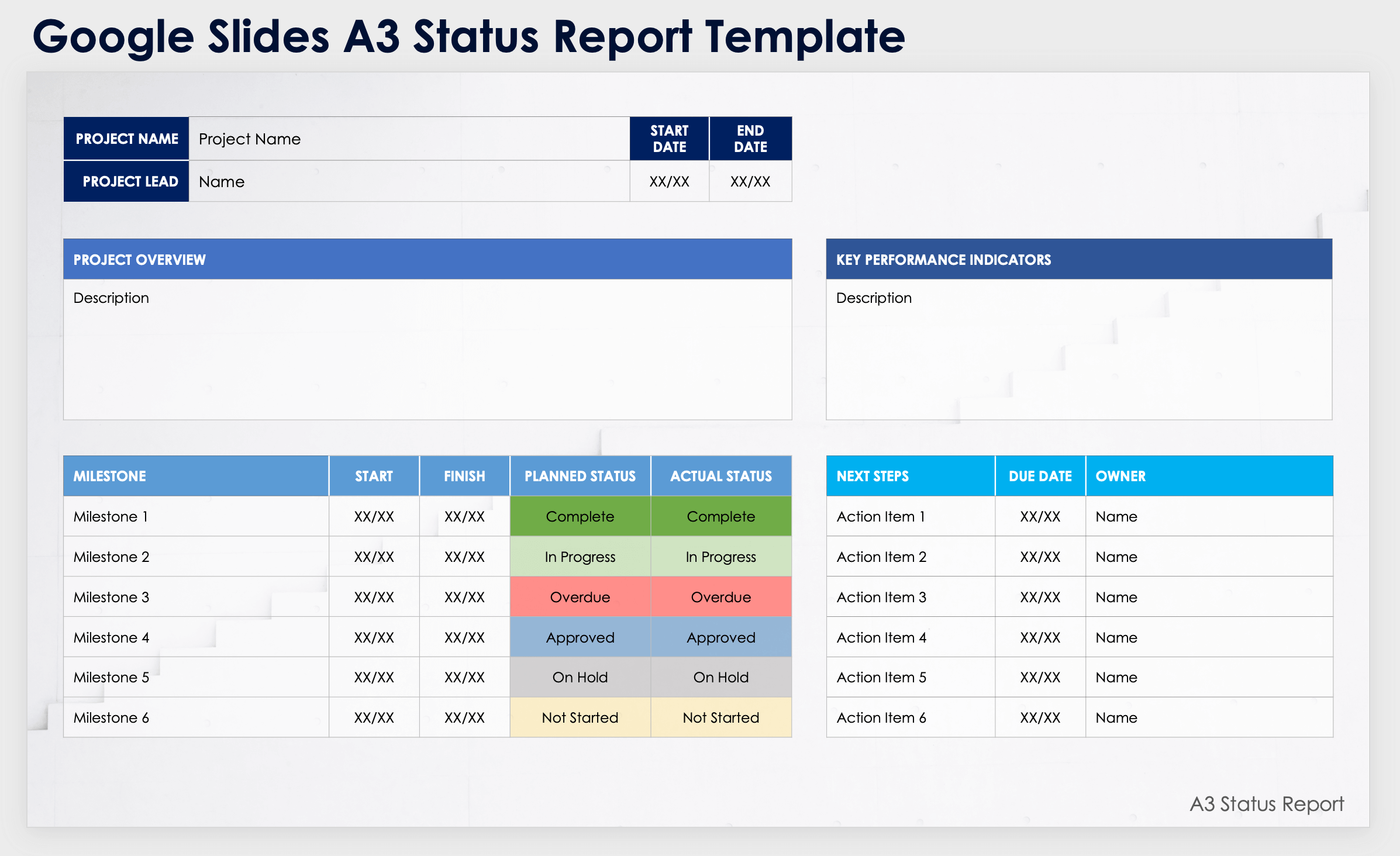 Google Slides A3 Status Report Template Google Slides