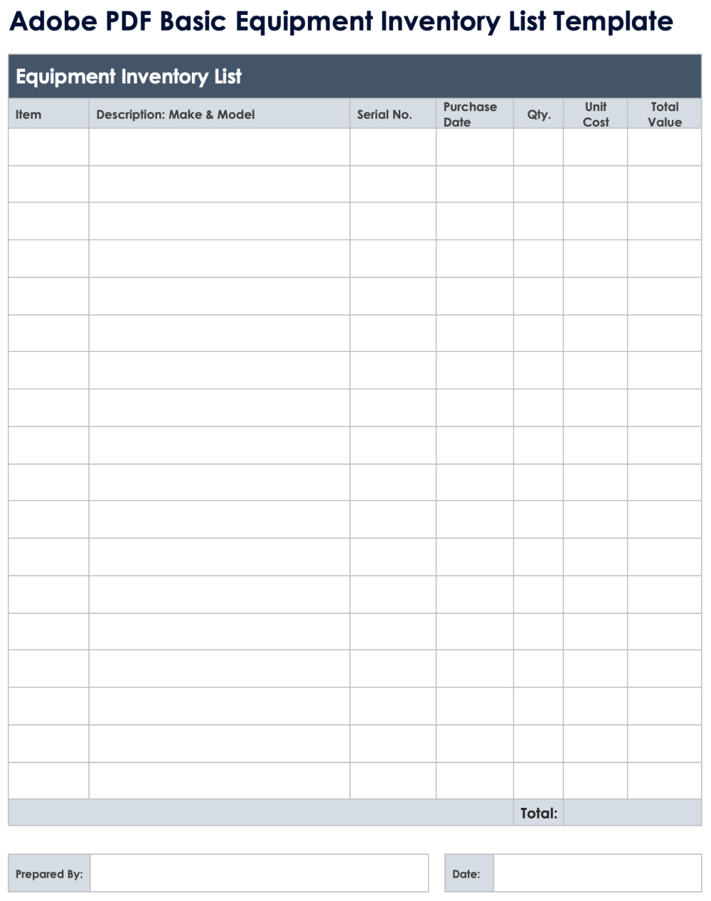 Adobe PDF Basic Equipment Inventory List Template