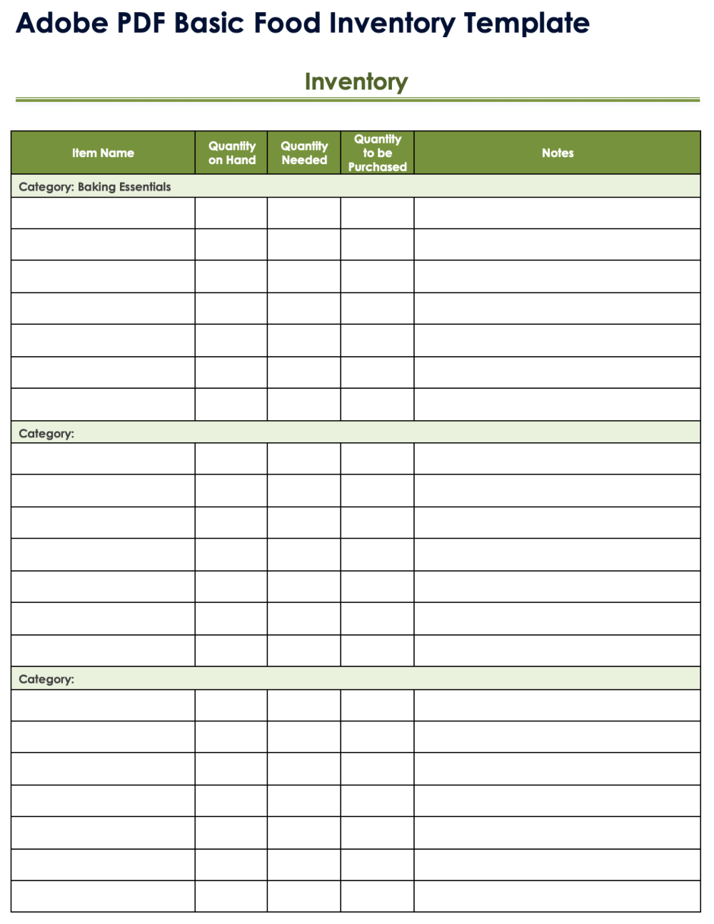 Adobe PDF Basic Food Inventory Template