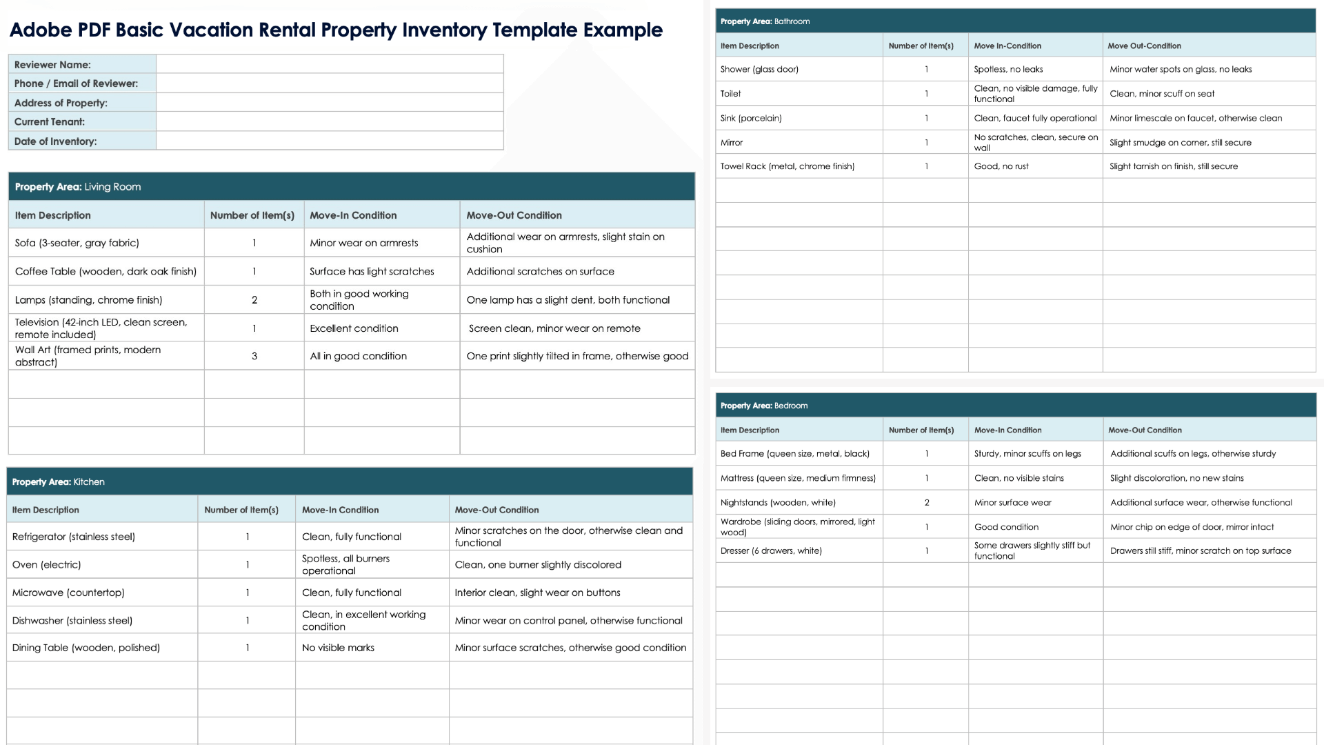 Adobe PDF Basic Vacation Rental Property Inventory Template