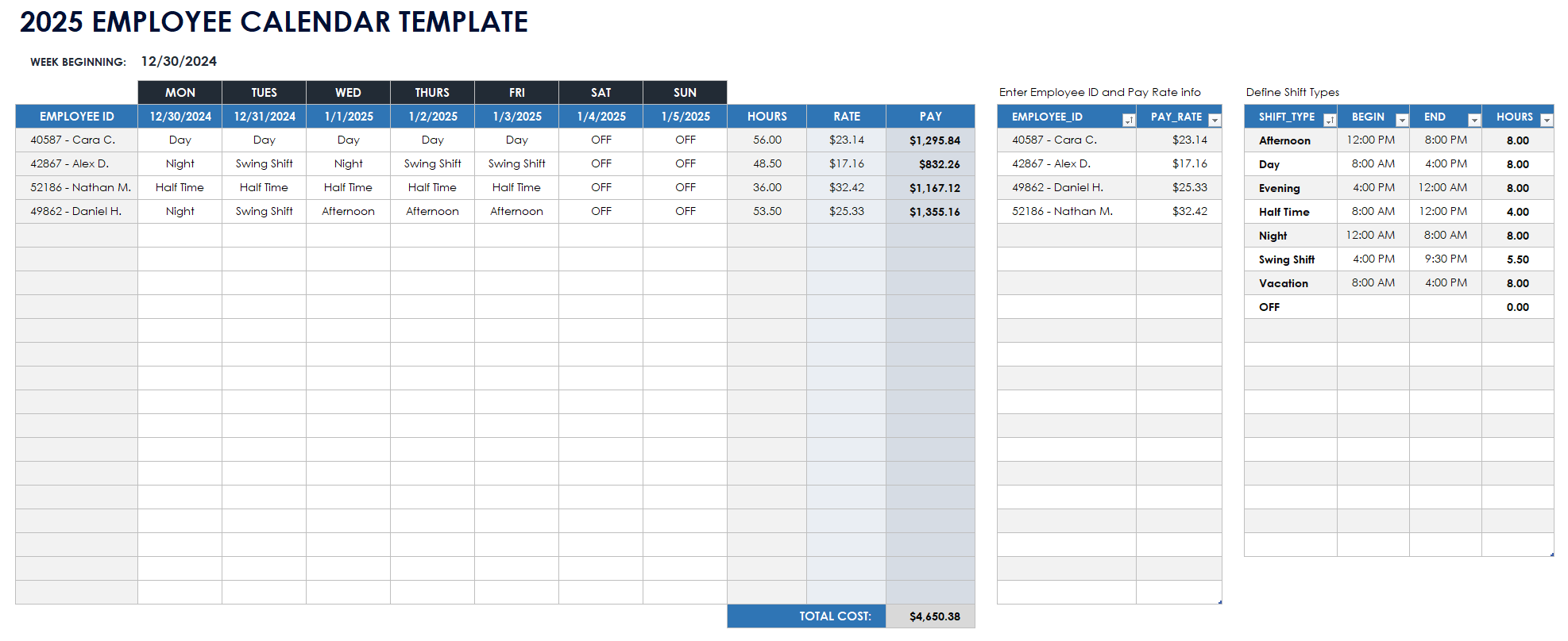 2025 Employee Calendar Template