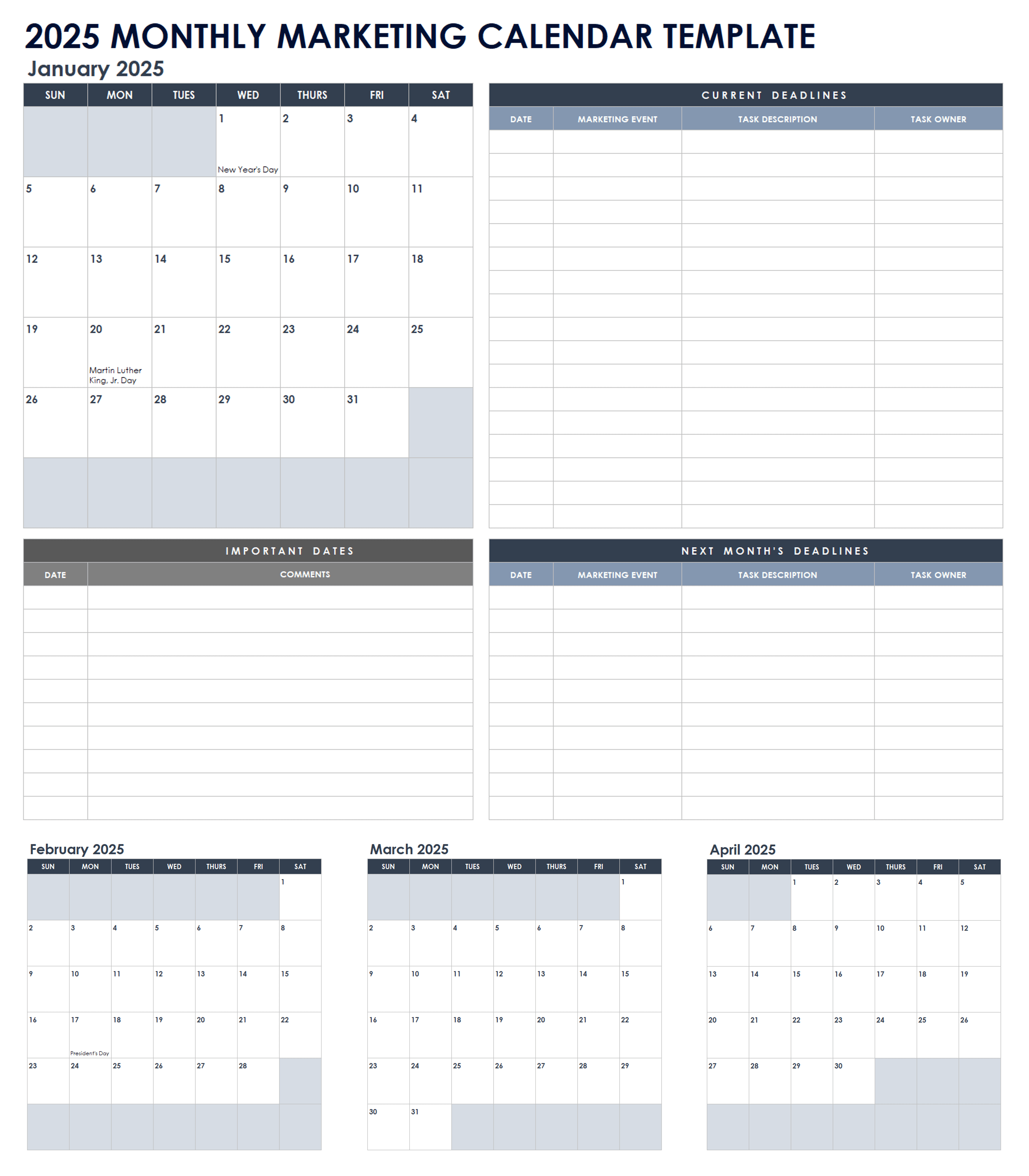 2025 Monthly Marketing Calendar Template