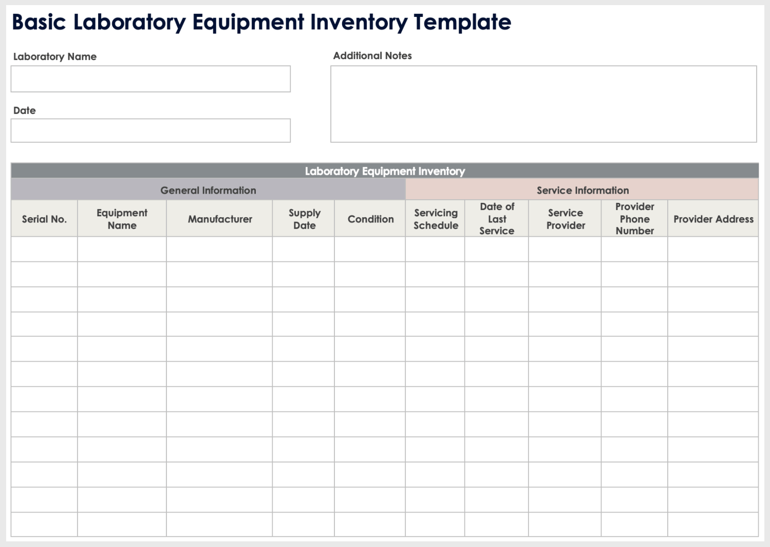 Basic Laboratory Equipment Inventory Template