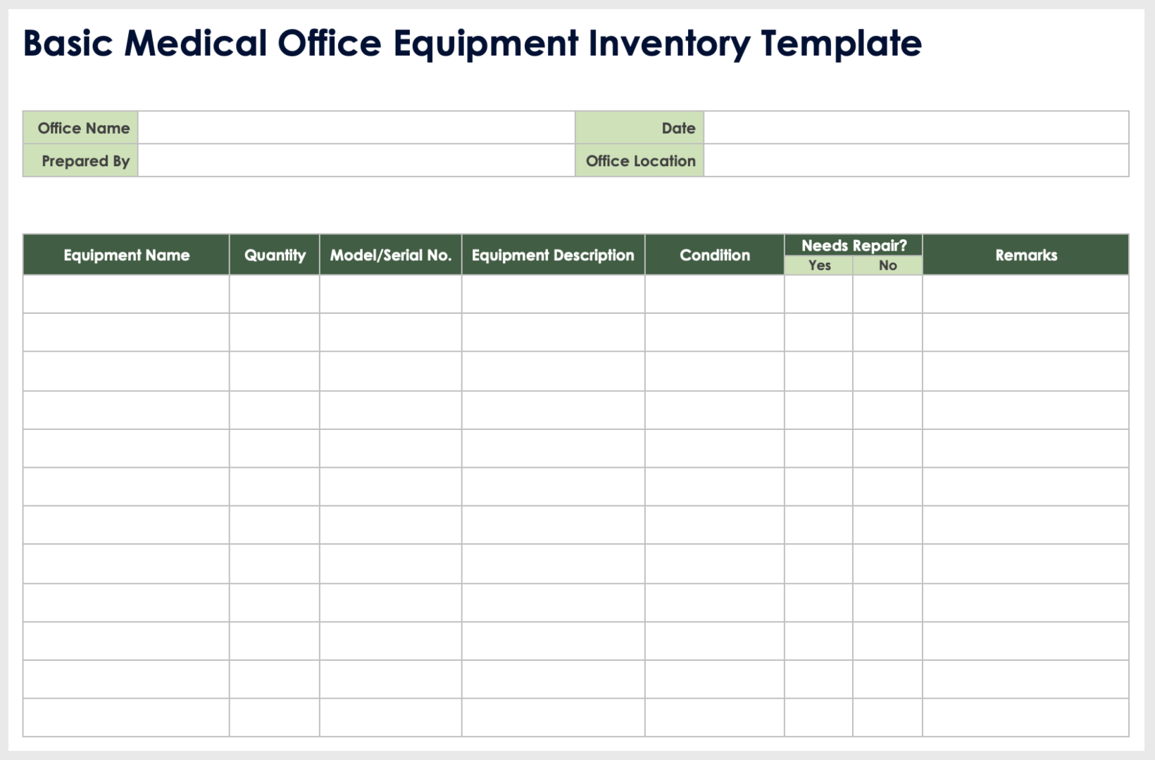 Basic Medical Office Equipment Inventory Template