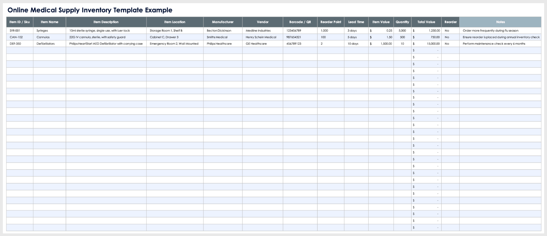 Online Medical Supply Inventory Template Example