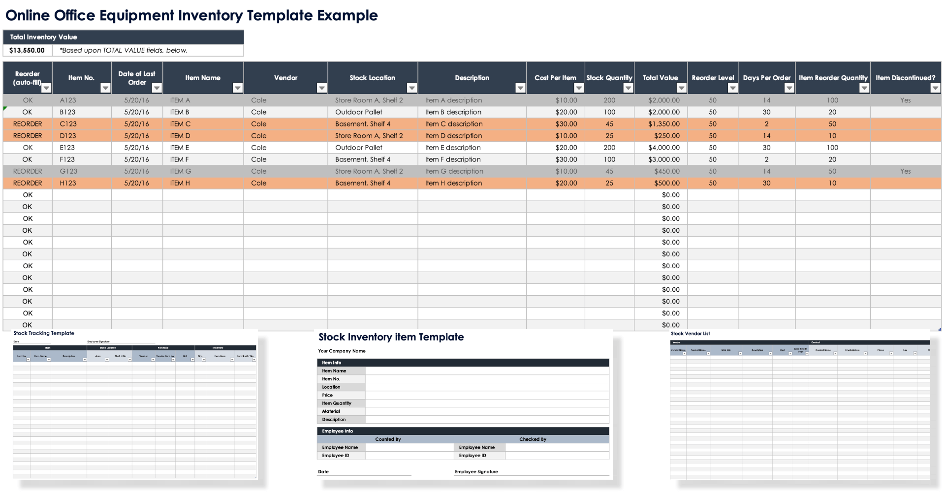 Online Office Equipment Inventory Template Example