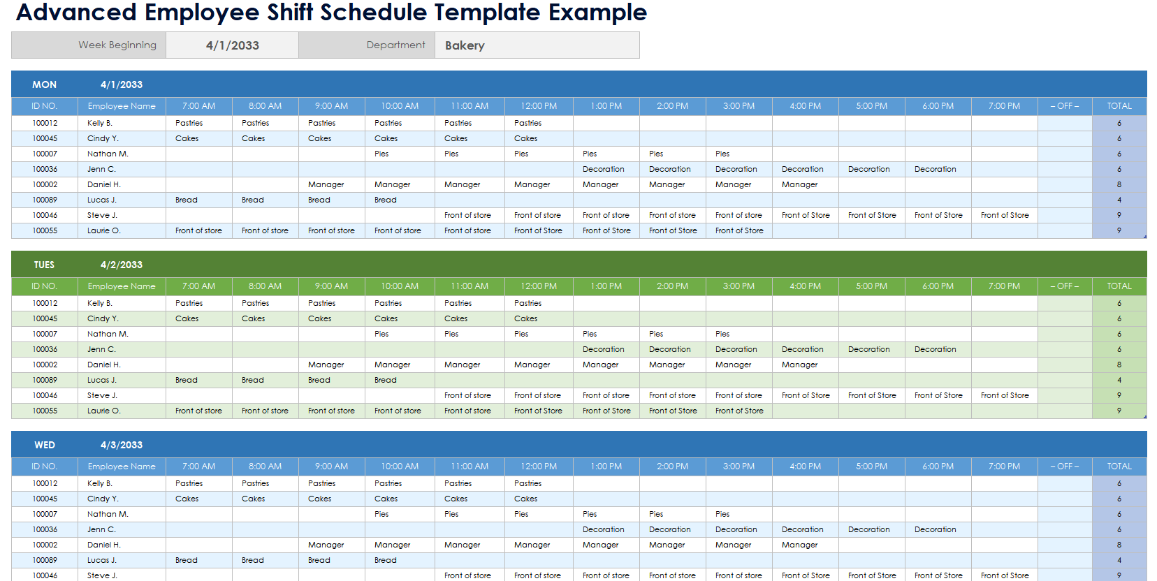 Advanced Employee Shift Schedule Template