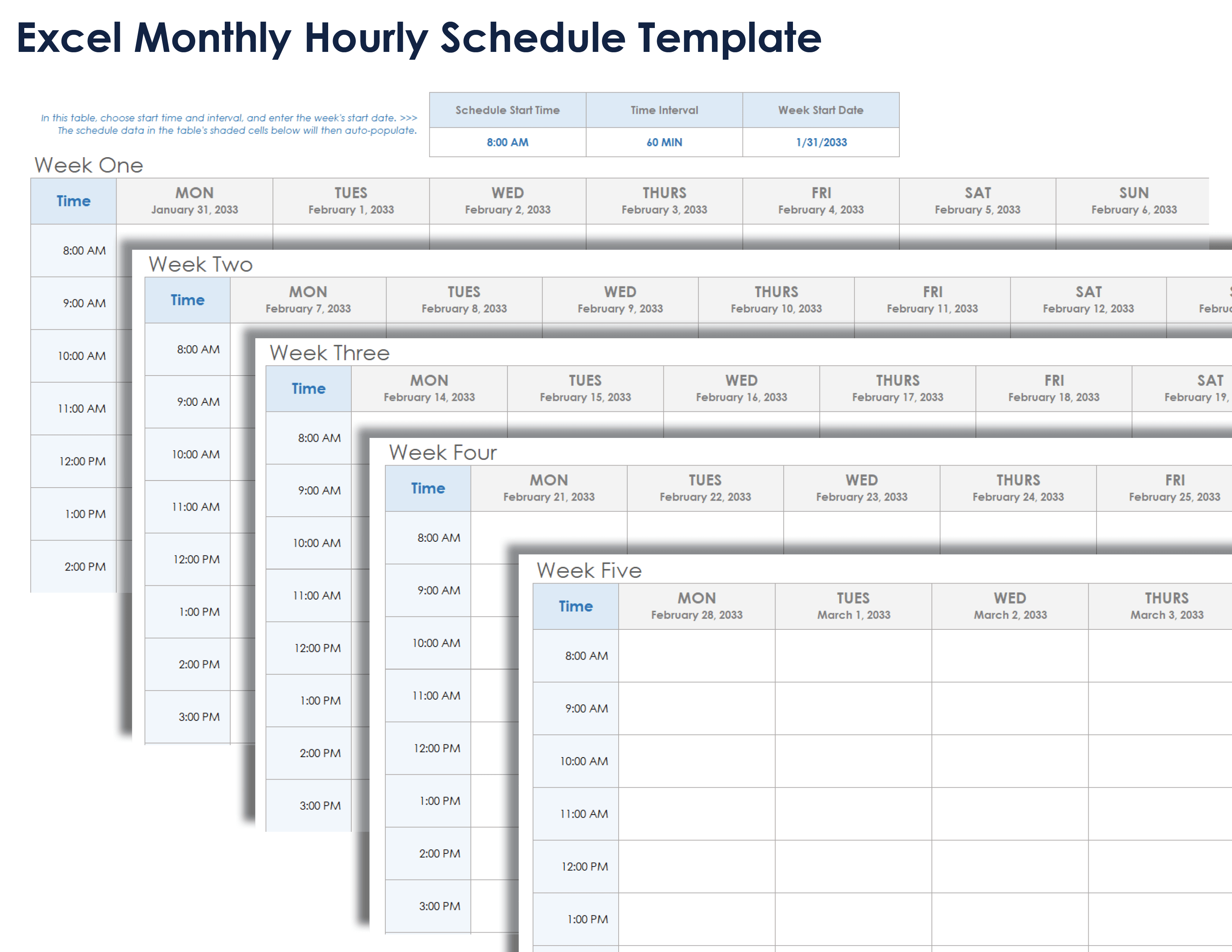 Monthly Hourly Schedule Template