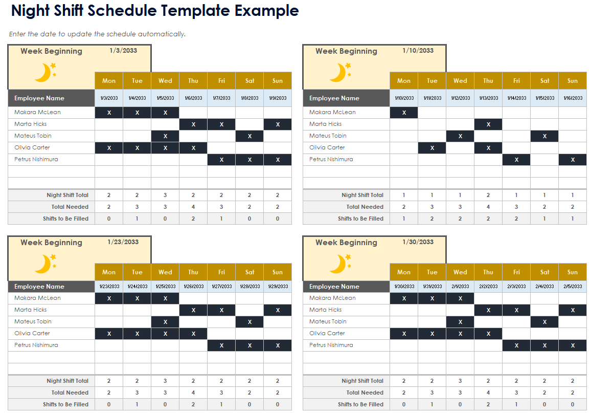 Night Shift Schedule Template