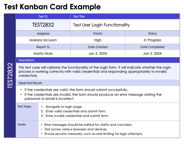 Test Kanban Card Example