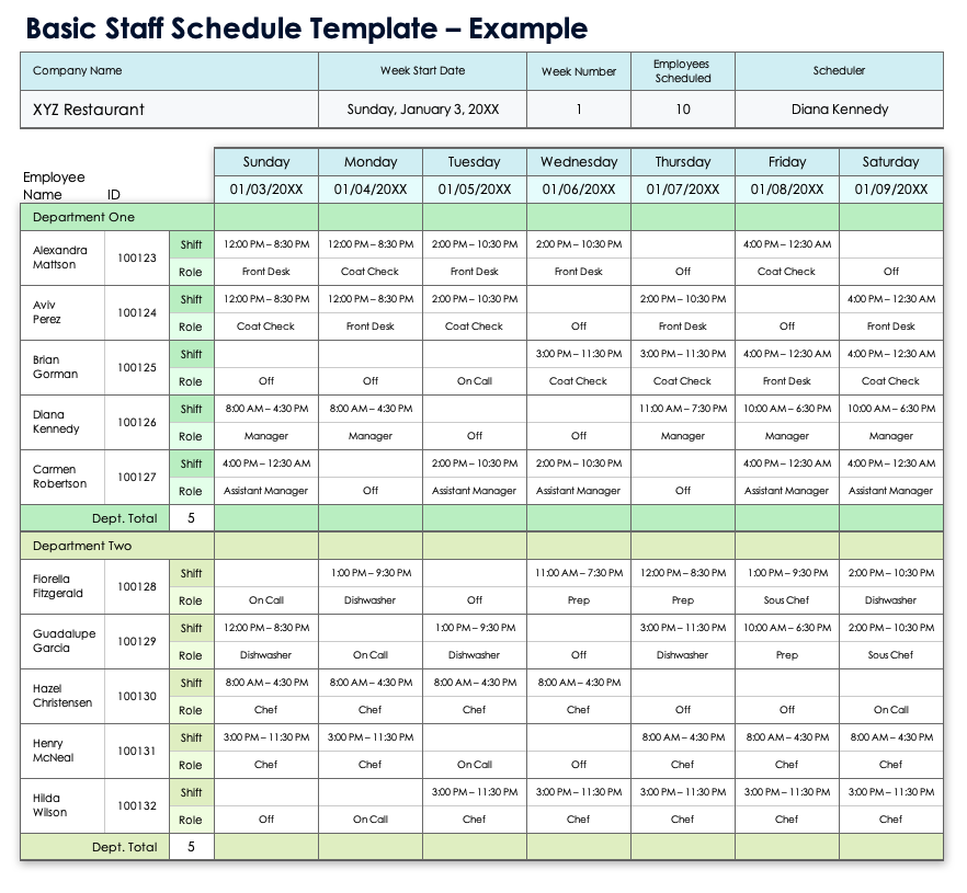 Basic Staff Schedule Template Example