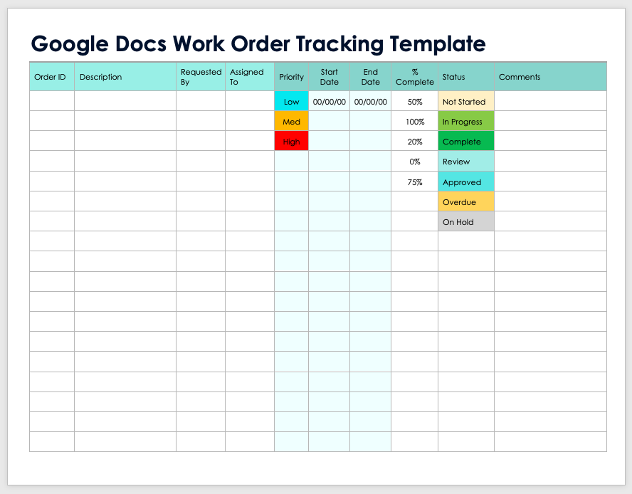 Google Docs Work Order Tracking Template